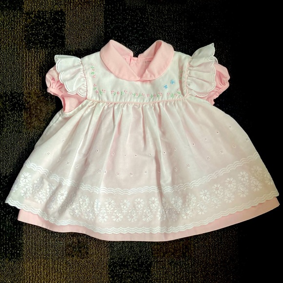 Vintage 90’s Summer Baby Dress 2-piece Pink with White Pinafore 6-9 months Y2K - Picture 1 of 8